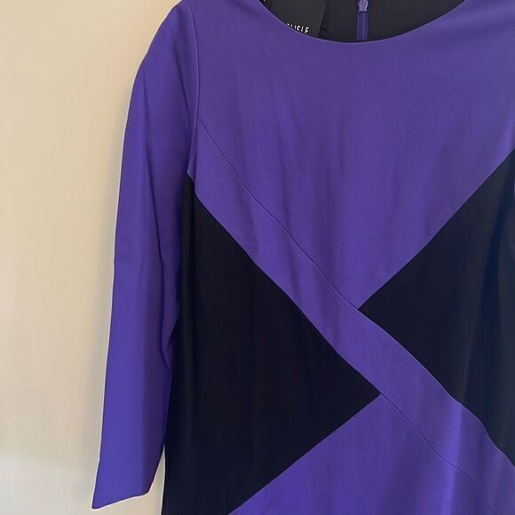 Carlisle Blue Black Gray Color Block 3/4 Sleeve Midi Sheath Dress Women’s 10 - Picture 3 of 11